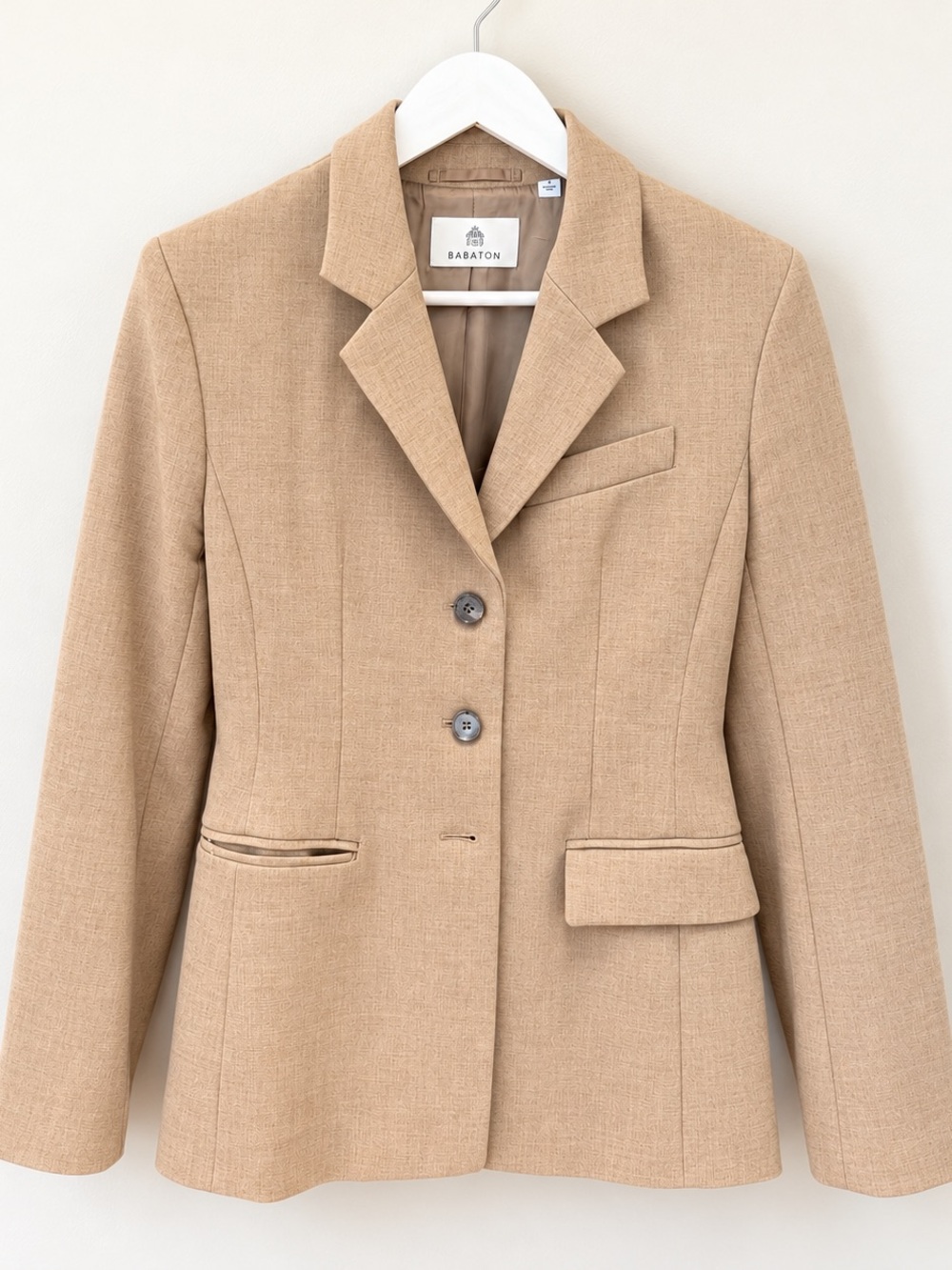Babaton Beige Tailored Wool-Blend Blazer